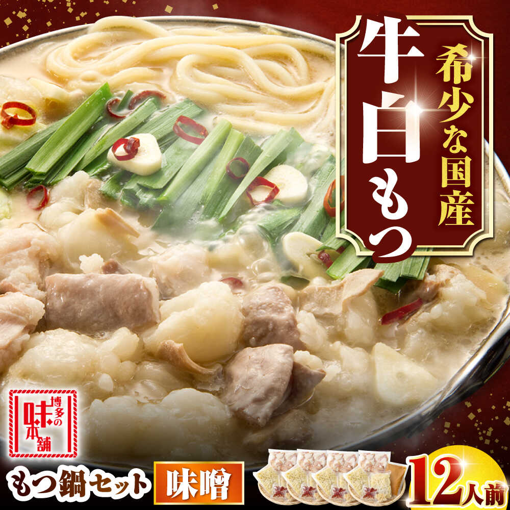 【ふるさと納税】【厳選国産牛使用】博多 もつ鍋 みそ味パーティーセット12人前(3人前×4セット) 吉富町/博多の味本舗[BGAI024] 鍋セット もつなべ もつ鍋セット 味噌味 味噌 スープ モツ鍋 もつ 牛もつ 白もつ 白モツ ホルモン ちゃんぽん麺 国産 福岡 博多 冷凍 大容量