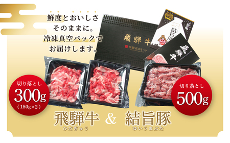 訳あり 飛騨牛 切落とし 300g（150g×2パック）結旨豚 切落し 500g 冷凍真空パック | 肉 お肉 切り落とし すき焼き すきやき 黒毛和牛 和牛 個包装 小分け 人気 おすすめ 牛肉 豚