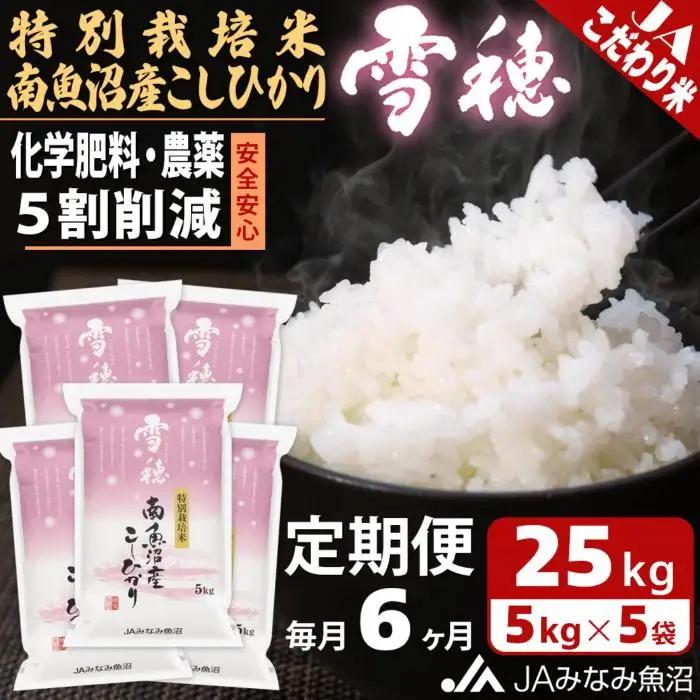 【JAみなみ魚沼定期便】特別栽培米南魚沼産こしひかり「雪穂」（25kg×全6回）精米｜こしひかり