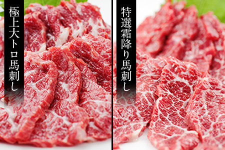 馬刺し4種の盛り合わせ【極上大トロ馬刺し100g/特選霜降り馬刺し100g/ロース馬刺し100g×3/赤身馬刺し100g×4】+タレ360ml付き《90日以内に出荷予定(土日祝除く)》 熊本県 葦北郡