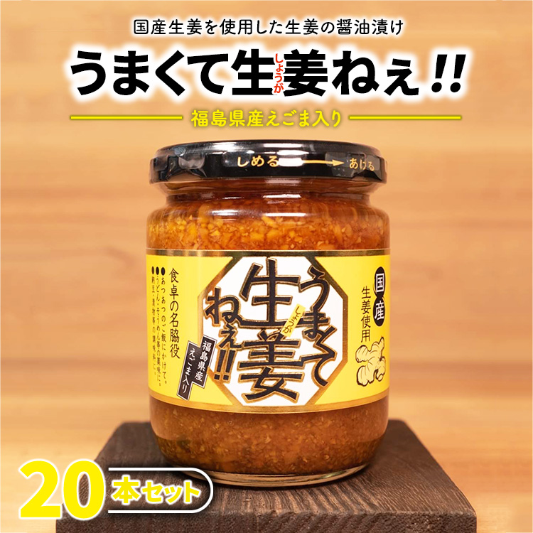 うまくて生姜ねぇ!!20本セット 【しょうが 国産 醤油漬け ごはんのお供 お弁当 調味料 おつまみ 肴 薬味 隠し味 猪苗代町 福島県】