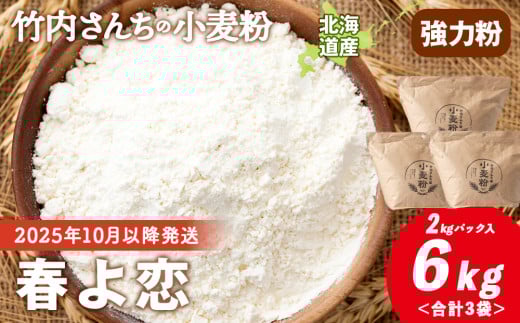 
            ≪予約販売　2025年10月以降発送≫竹内さんちの小麦粉【北海道 春よ恋（２kg×３袋）保存に便利なチャック付袋！】小麦粉 2kg 6kg 春よ恋 小分け菓子 お菓子 パン
          