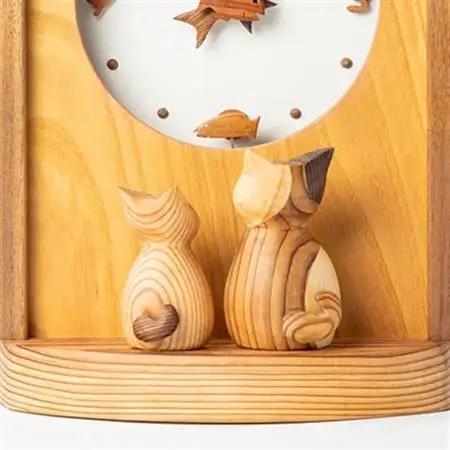 【振り子時計】ウッディいるまの猫と魚の時計(四角)【ハンドメイド】【1454480】