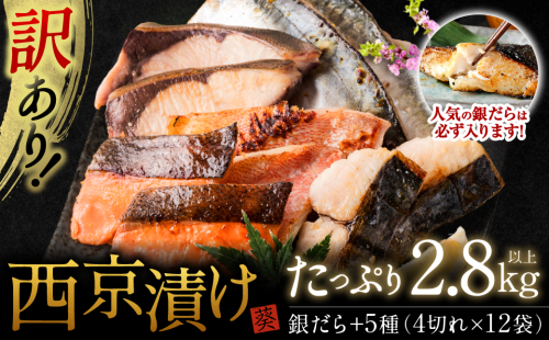 【順次発送】【訳あり】厳選 鮮魚 西京漬け 2.8kg 銀だら入り たっぷり 48枚 西京焼き 4切れ×12袋