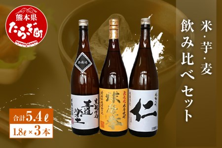 米・芋・麦飲み比べセット (減圧球磨拳・王道楽土・麦焼酎仁) 25度 1.8L×3本 米焼酎 お米 米 こめ 麦 むぎ 麦焼酎 焼酎 しょうちゅう 減圧 球磨拳 お酒 酒 さけ 受賞歴 金賞 無濾過 飲み比べ 呑み 呑みくらべ 恒松酒造 熊本県 熊本 球磨 多良木町 多良木 040-0302