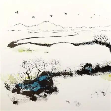 北海道釧路町の大自然　絵画「早春の釧路湿原」　1枚(F4号サイズ)_北海道 釧路町の 大自然 Mナオキオリジナル 作品 北海道 釧路町 釧路超 特産品 _【1276725】