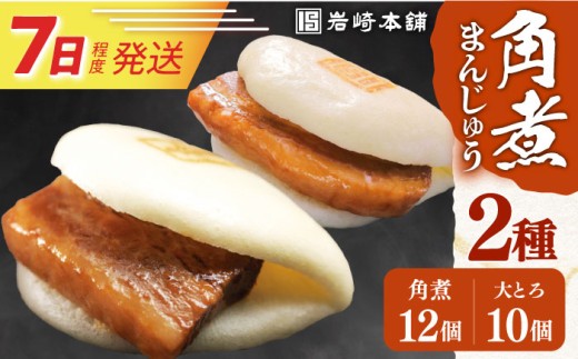 7日発送）【化粧箱】長崎角煮まんじゅう12個＆大とろ角煮まんじゅう10個  [EAB033] 岩崎本舗 岩崎 角煮まん 角煮まんじゅう 大とろ角煮 長崎 岩崎 岩崎本舗 食べ比べ ギフト 贈答 プレゼント