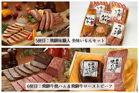 【隔月定期便 6回】飛騨味職人「おさだ食品 定期便」牛肉 飛騨牛 贈答 ギフト 隔月配送 セット ローストビーフ ウインナー ハム【57-C】