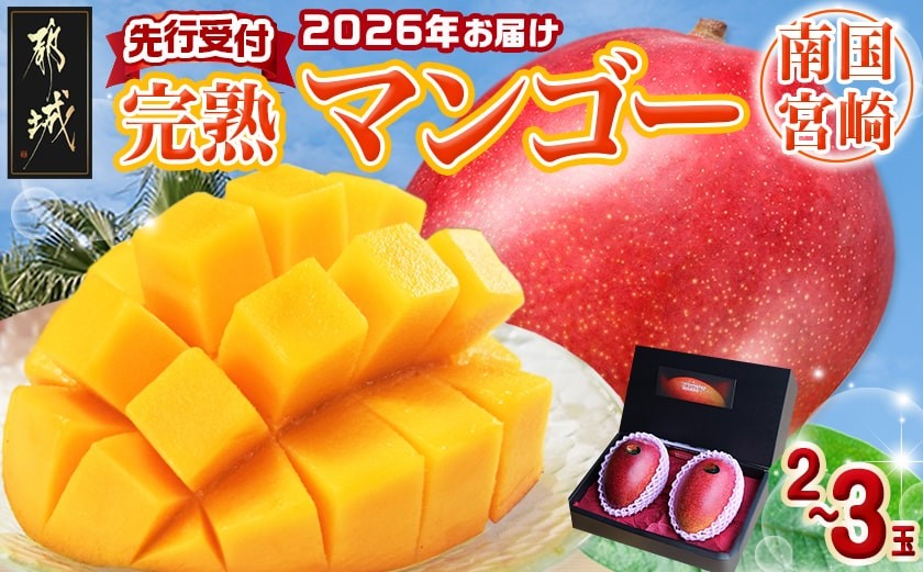 
                  【先行受付!】宮崎完熟マンゴー2～3玉(都城産)_AC-3303_(都城市) 宮崎マンゴー A等級 2玉～3玉 2Lサイズ～3Lサイズ MANGO フルーツ 化粧箱 宮崎県産 都城産 産地直送 冷蔵
                