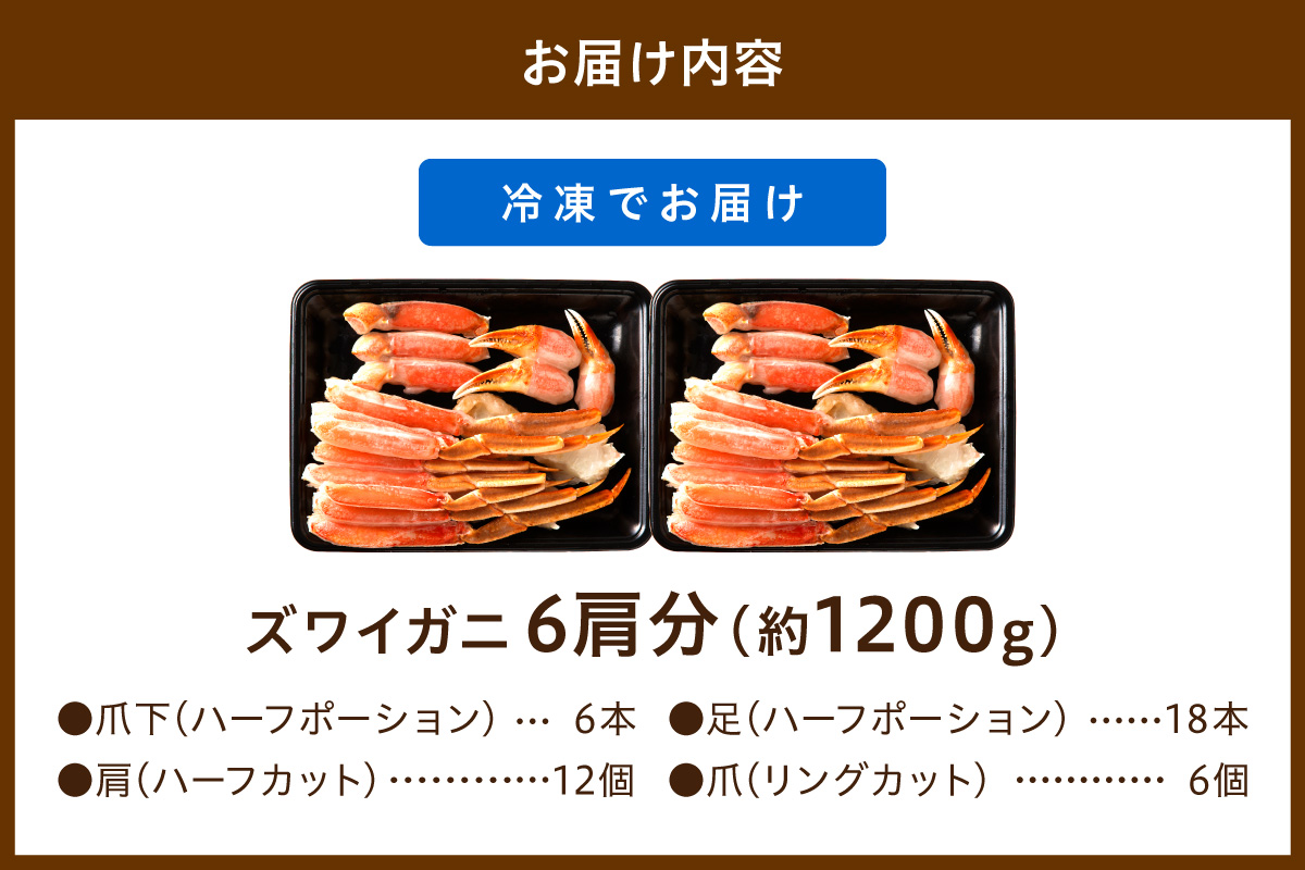 鮮度抜群！お刺身でも食べられる！カット生ズワイガニ 6肩分 ＜ハーフ ポーション＞　蟹刺身・蟹しゃぶ・おすすめ・蟹のハーフ ポーション・蟹バター焼き・焼き蟹・蟹鍋・蟹雑炊・生ずわい蟹・かにしゃぶしゃぶ・蟹フライ・蟹天ぷら　YK00622