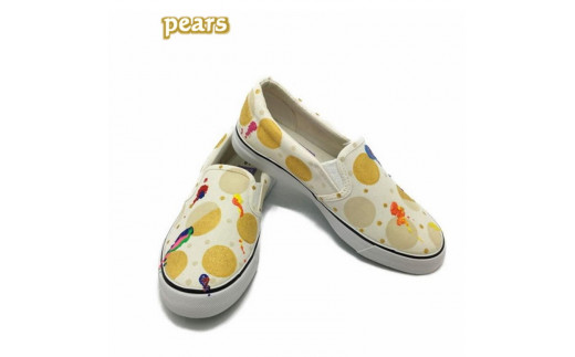 手描きスニーカー「Pears」26.5cm ホワイト×水玉模様【受注制作】