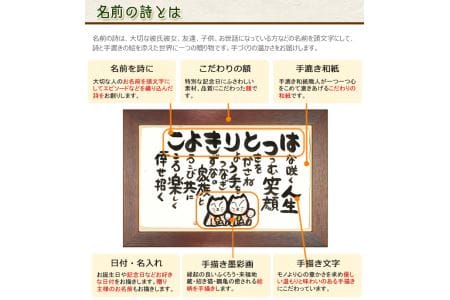 世界に１つだけの記念品「名前の詩の贈り物」木枠の額（中）