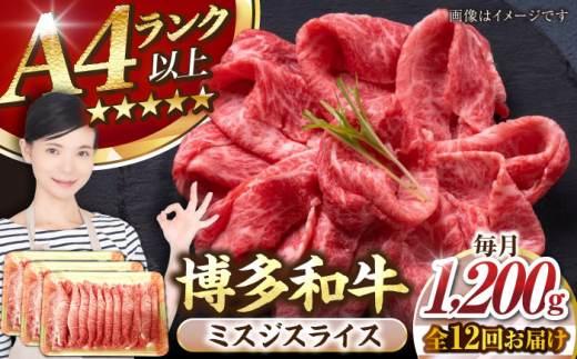 【全12回定期便】【A4〜A5】博多和牛 ミスジスライス 1.2kg（400g×３）《豊前市》【株式会社木村食品】[VDZ143] 希少部位 しゃぶしゃぶ みすじ 12回