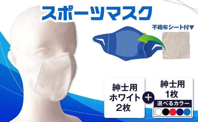 
                  スポーツマスク（伸縮素材使用の日本製マスク）紳士用ホワイト×2枚＋紳士用1色×1枚セット | 紳士用 スポーツ スポーツマスク 速乾性 消臭機能付き 日本製 ギフト プレゼント 職人 手作り 香川県 伸縮素材 国内 国産 レガン おすすめ |_mk020-024
                