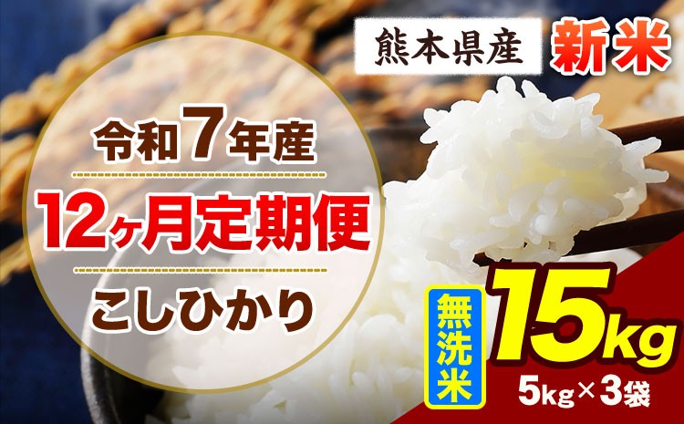 
            【12ヶ月定期便】令和7年産 定期便 こしひかり 15kg 新米 無洗米 阿蘇 うぶやま 米 定期便 熊本県産 ふるさと納税 精米 ひの 米 こめ ふるさとのうぜい コシヒカリ コメ お米 おこめ《申込み翌月から出荷》
          