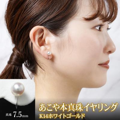 ふるさと納税 延岡市 あこや本真珠イヤリング　真珠7.5mm　14金ホワイトゴールド