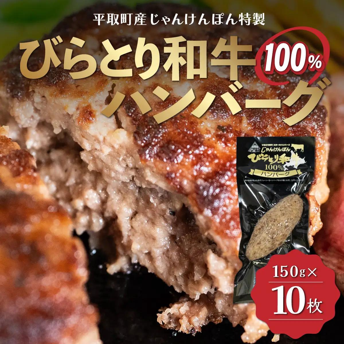 【平取町産じゃんけんぽん特製】びらとり和牛100%ハンバーグ×10枚 BRTF002