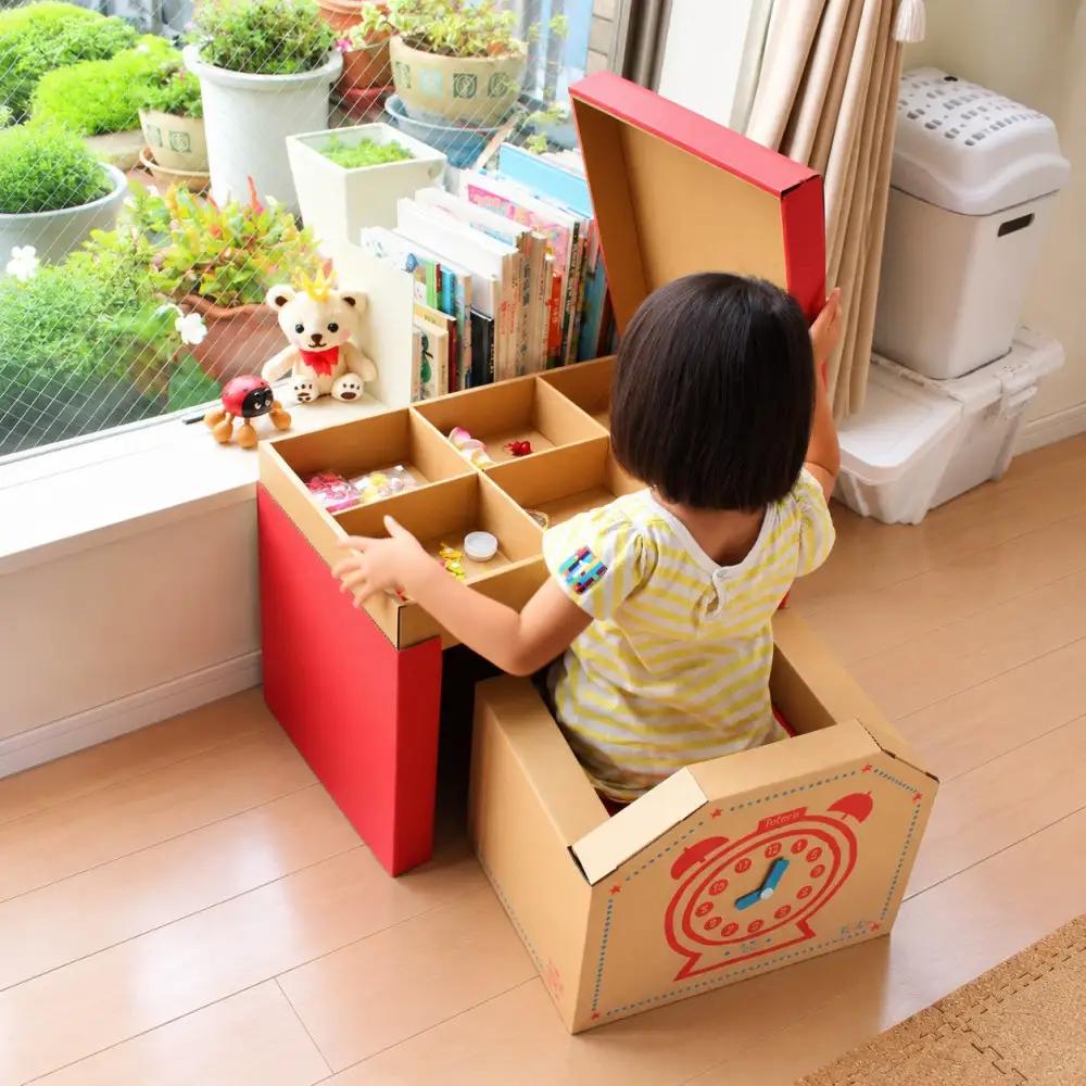 成長に合わせて使える段ボール家具　ジュニアデスクチェア&おうち型収納ボックス◇【カラー：赤】