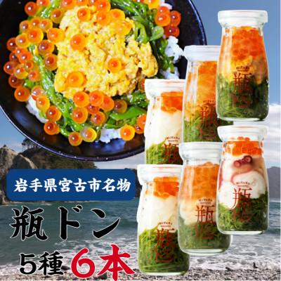 ふるさと納税 宮古市 瓶ドン 5種 6本セット 川秀 (ウニ・アワビ・サーモン・イカ・タコ)