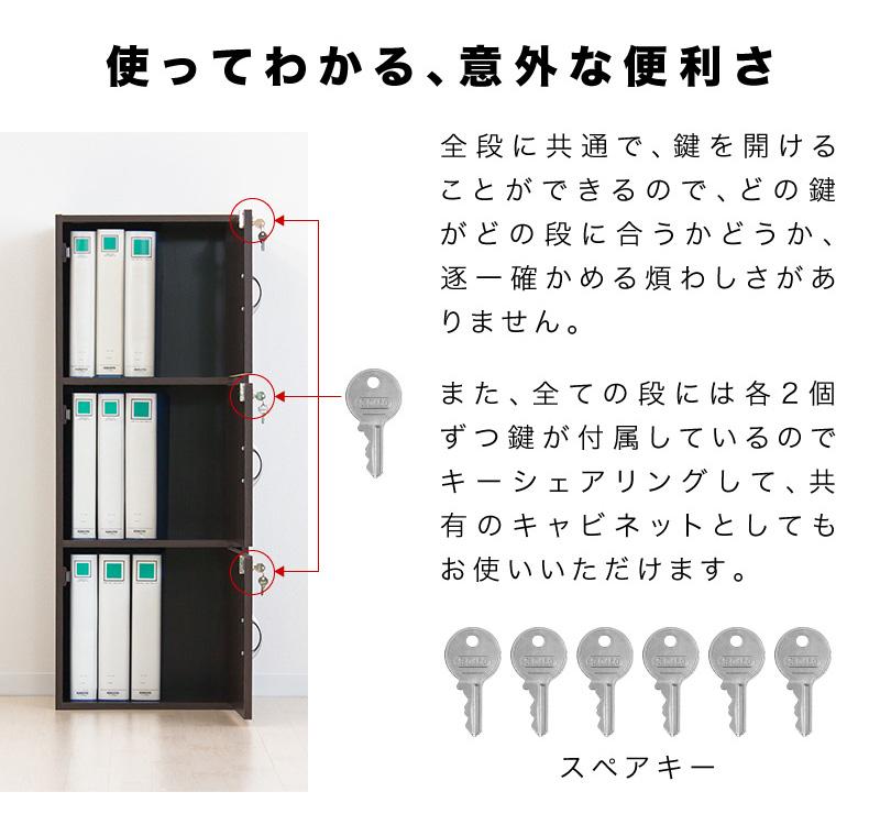 A4ファイル収納 3段 扉＆カギ付きタイプ ホワイト aku100706501