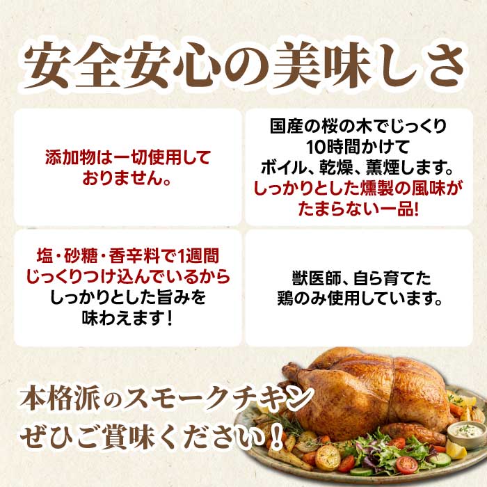 《数量限定☆2026年先行受付中☆》クリスマスチキン 1羽 久井高原のスモークチキン小屋が作る無添加スモークチキン クリスマス限定 骨付き足 もも 胸肉 ササミ 鶏の燻製 1羽丸ごと 024002