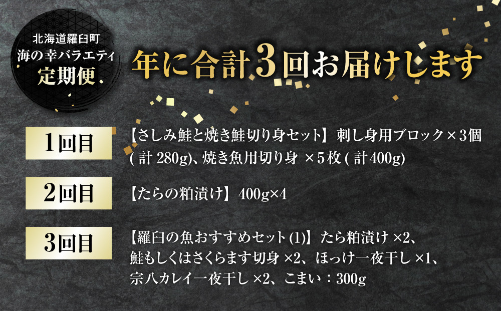 年3回！北海道羅臼町 海の幸バラエティ定期便 鮭（シャケ） 鱈（たら）お魚詰め合わせ 生産者 支援 応援