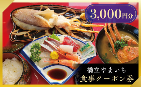橋立やまいち 3000円分 食事クーポン券 海鮮 鮮魚 橋立やまいち