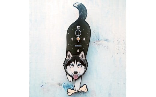 D-154W2 シベリアンハスキー-犬の振り子時計毛糸玉02.PINK C-CD-154A