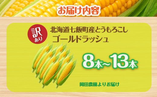  訳あり 北海道七飯町産とうもろこし「朝採れゴールドラッシュ8～13本」（L～2L） 【 ふるさと納税 人気 おすすめ ランキング とうもろこし ゴールドラッシュ おいしい 北海道 七飯町 送料無料 