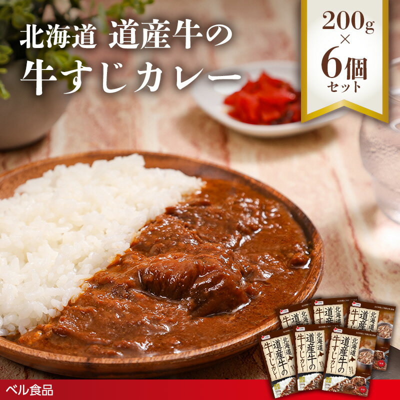 【ふるさと納税】北海道 道産牛の牛すじカレー 200g 6個セット ( ふるさと納税 レトルト カレー ベル食品 北海道 遠軽町 ) en01-00225