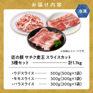 知床斜里産ブランド豚肉「サチク麦王」スライスカット　3種計1.1kg　モモ、バラ、ウデ【配送不可地域：離島】【1479841】
