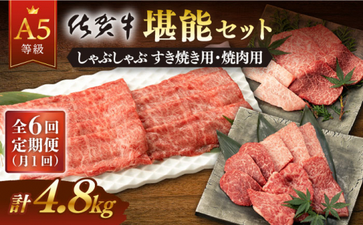 
【6回定期便】佐賀牛 A5 堪能セット (しゃぶしゃぶ すき焼き用 ・ 焼肉用) 計800g(400g×2P) 【桑原畜産】 [NAB096]
