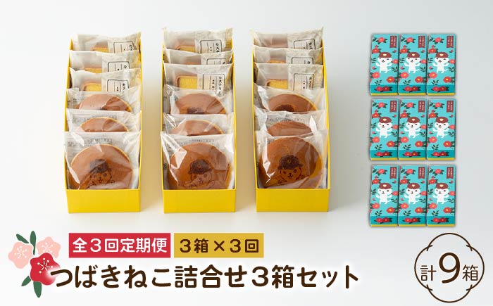 【全3回定期便】つばきねこ詰合せ 3箱セット 和菓子 スイーツ【文明堂総本店】 [PEO004]