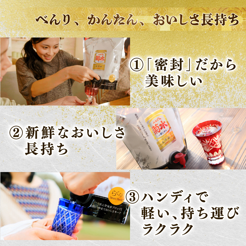 日本酒 菊水 スマートパウチ 2種 セット 1.5L×各1本 計3L 酒 ふなぐち 一番しぼり 白 生原酒 簡単 便利 晩酌 パーティー 飲み アルコール 人気 おすすめ 　飲み比べ　新潟県 新発田市