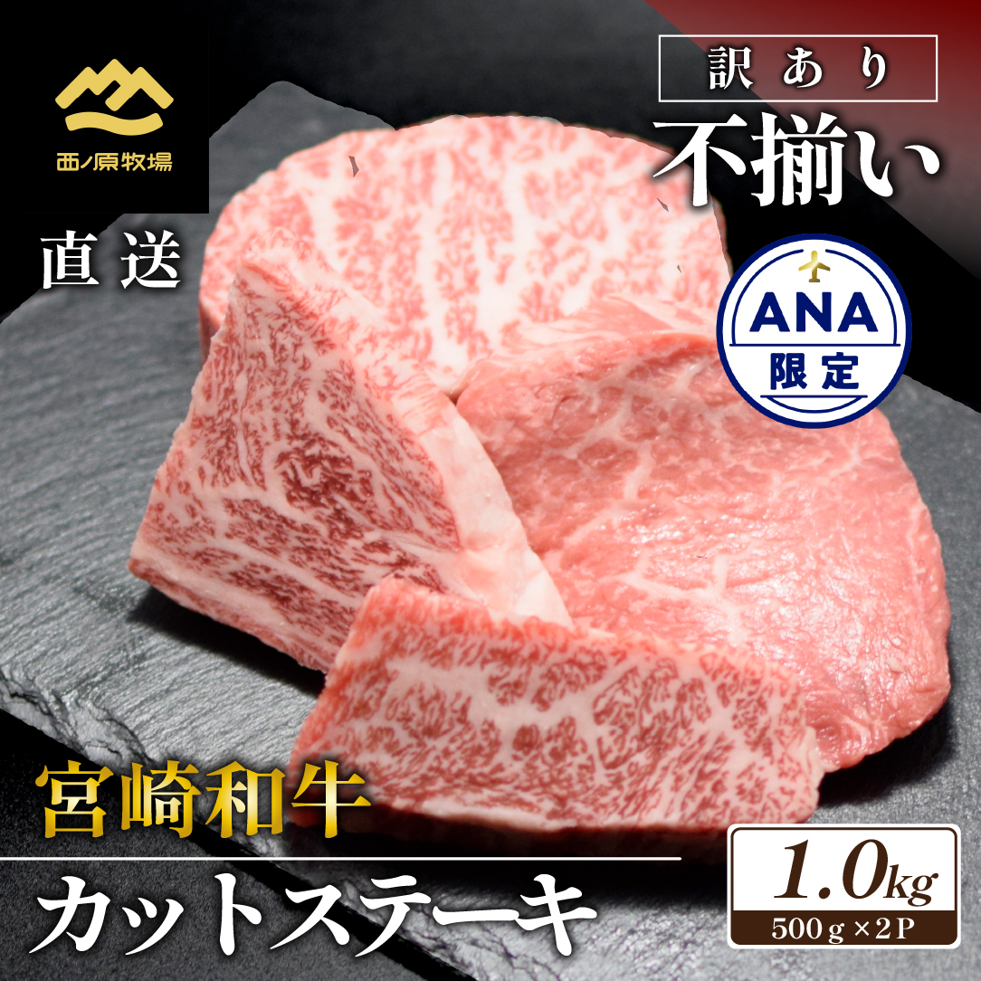【ANA限定】宮崎和牛不揃いカットステーキ 1.0kg（国産 牛肉 国産牛 和牛 黒毛和牛 赤身 不揃い ステーキ 焼肉 わけあり）【特別提供品】