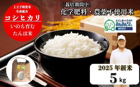 【令和7年産 新米】米 コシヒカリ 5kg 天皇献上米 (栽培期間中）化学肥料・農薬不使用米 こめ