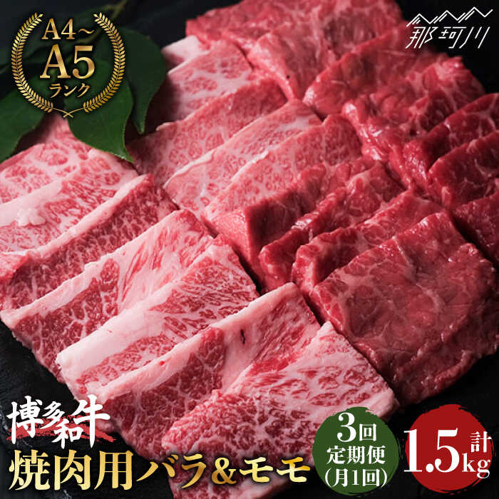 【ふるさと納税】【全3回定期便】博多和牛 牛肉 焼肉 バラ モモ 500g ＜肉のくまもと屋＞那珂川市 | 定期便 牛肉 肉 黒毛和牛 ブランド牛 国産 BBQ バーベキュー A5ランク 定期便 焼肉用 九州産 [GBI041] 50000 50000円 5万円 以下