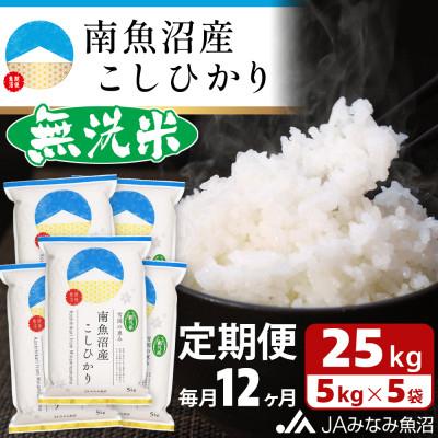ふるさと納税 南魚沼市 【毎月定期便】≪無洗米≫南魚沼産こしひかり 精米 25kg(5kg×5袋)  全12回