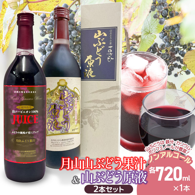 【ふるさと納税】月山山ぶどう果汁・原液セット 各720ml×1本　山形県鶴岡市 庄内観光物産館事業部 | 葡萄 グレープジュース 希釈用 ストレート
