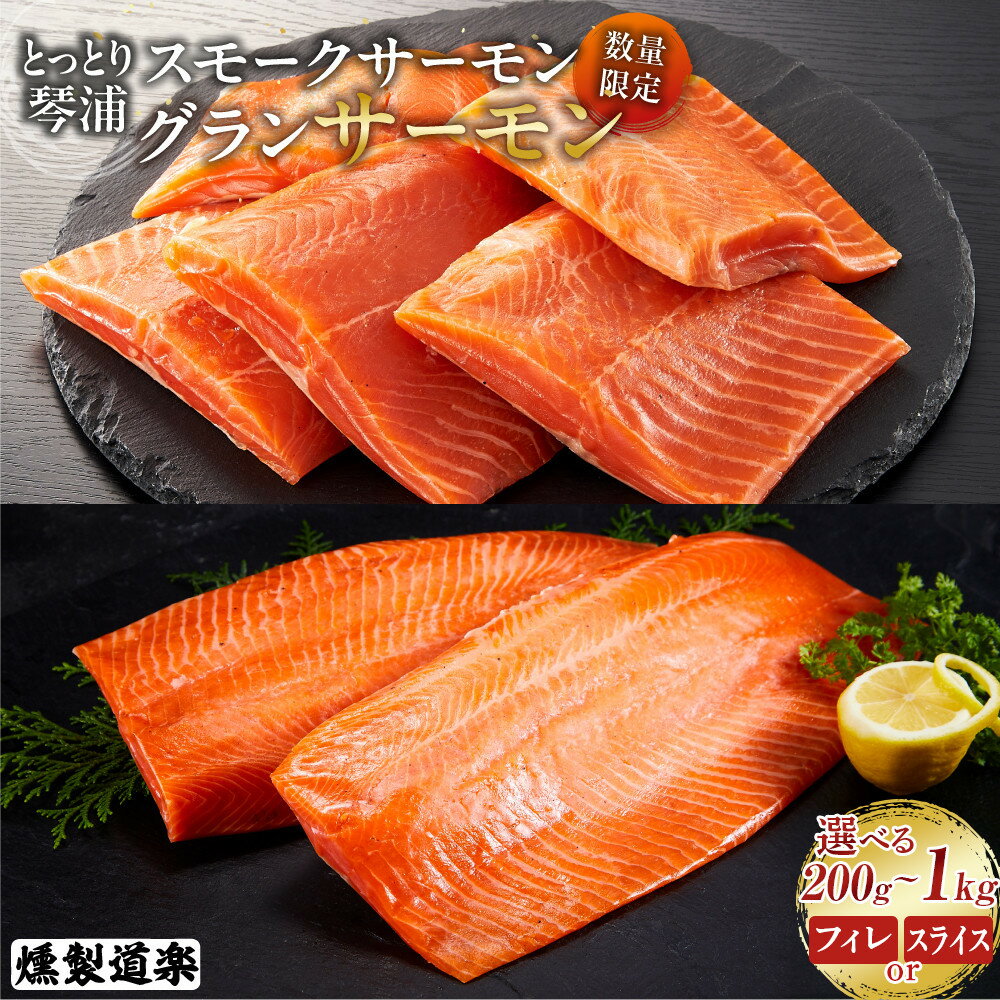 【ふるさと納税】＼選べるフィレor小分け／【数量限定】スモークサーモン とっとり 琴浦 グランサーモン 【 200g～1kg 】 | 陸上養殖 スモークサーモン 燻製 サーモン 1kg 500g 200g 養殖 フィレ 小分け 真空 冷凍 鮭 サケ 魚 さかな 海鮮 魚介類 鳥取県 琴浦町