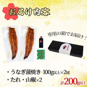 桜林養鰻のうなぎ蒲焼 計200g以上(100g以上×2尾) a2-060