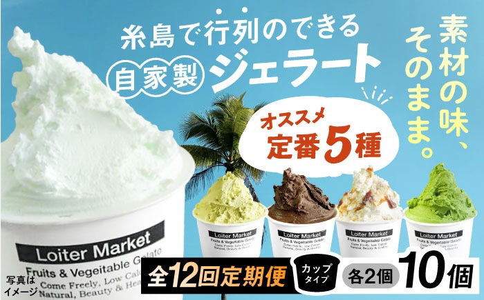 ジェラート アイス 【全12回定期便】ジェラート カップ 10個セット：おすすめ5種類×各2個( ピスタチオ 塩 抹茶 ビターチョコ キャラメル ) 糸島市 / LoiterMarket ロイターマーケット [AGD019] アイスクリーム