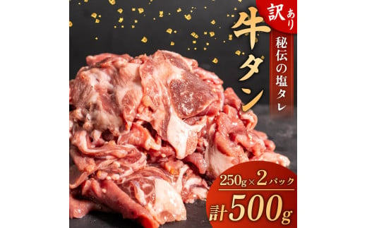 
訳あり 牛タン 味付け 塩ダレ 500g ( 250g × 2パック ) バーベキュー BBQ 焼肉 タン 塩 焼き肉 牛 肉 小分け 冷凍 ワケアリ 高知県 須崎市 SNM002
