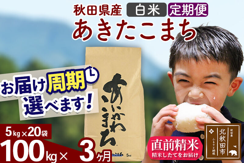 ※令和7年産※《定期便3ヶ月》秋田県産 あきたこまち 100kg【白米】(5kg小分け袋) 2025年産 お届け周期調整可能 隔月に調整OK お米 藤岡農産 [藤岡農産 秋田 お米 あきたこまち 米どころ 東北 北秋田市 定期便 毎月お届け]
