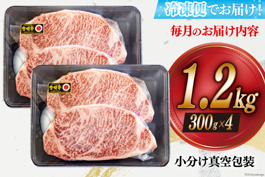 3回 定期便 宮崎牛 特上 ロース ステーキ 300g×4枚×3回 合計3.6kg 真空包装 [アグリ産業匠泰 宮崎県 美郷町 31be0034] 小分け A4等級以上 牛肉 黒毛和牛 焼肉 BBQ_