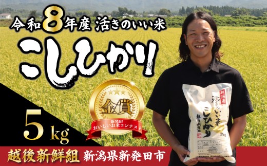 【2026年10月発送】 令和8年産 コシヒカリ 5kg  金賞米 先行予約 こしひかり 精米 白米 ご飯 おにぎり 弁当 新潟県産 新発田産 新潟 米 お米 こめ 受賞 越後新鮮組 新潟県 米 新潟県 新発田市 shinsengumi001_202610