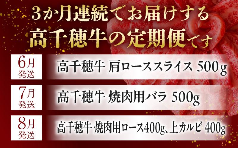 【JALふるさと納税限定】【5月限定受付】高千穂牛 焼肉 BBQ 食べ比べ 3か月定期便 総計1.8kg（肩ロース・バラ・ロース・カルビ）国産和牛 ブランド牛 牛肉 焼肉用 冷凍 焼肉セット 焼肉定期