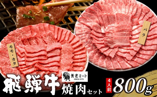 【11月発送】 贅沢！ 飛騨牛 焼肉セット 計800g 4人前 牛肉 和牛 肉 焼肉 BBQ 霜降り カルビ 赤身 モモ カタ 東白川村 岐阜 養老ミート