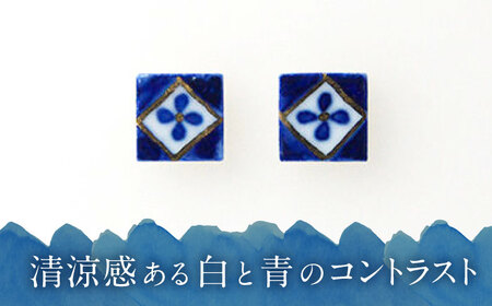 【美濃焼】 手描きの小さなタイルイヤリング 『くさばなもん』 多治見市 / 七窯社 イヤリング アクセサリー おしゃれ[TAP073]