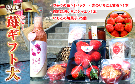 E008 特選いちごギフト（大）いちごギフト（大）詰め合わせ （光市産いちご300g×1, 甘酒 330g×1, いちごジャム×1個, 焼き菓子×5個）【100セット限定】 【2026年1月12日以降